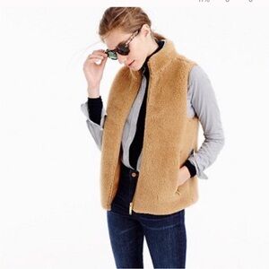 J.Crew faux Sherpa vest camel gold XS pockets two way zip